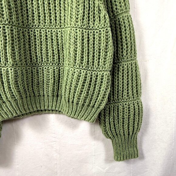 Hyfve Sweater Womens Sz M Green Chunky Open Knit Puff Sleeve Crewneck Pullover - Picture 4 of 9